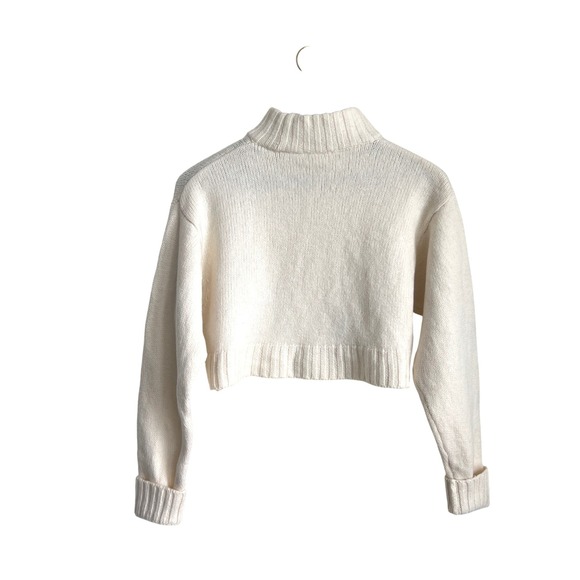 Aritzia Wilfred Free 100% Merino Wool Cream White Crop Turtleneck Sweater Top - Picture 2 of 6